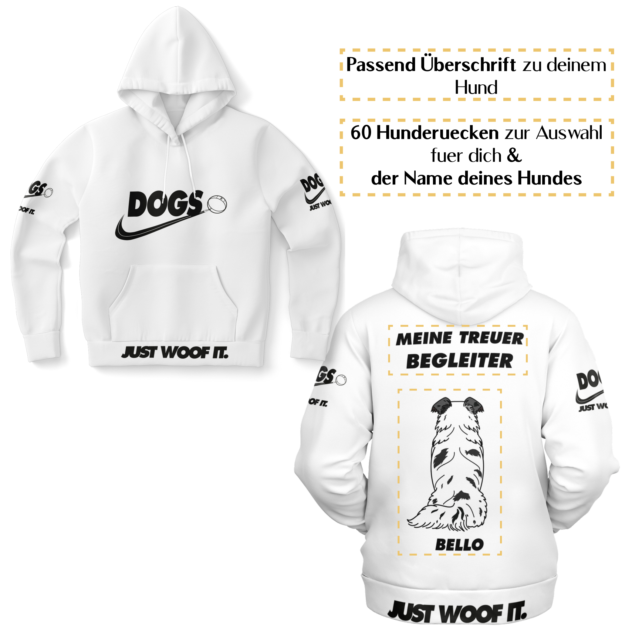 Dogs basic schwarz – Hundrücken/Genderneutraler AoP-Hoodie