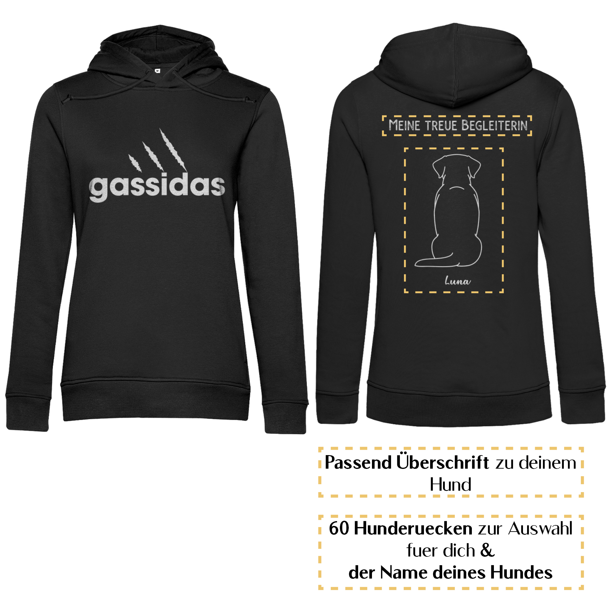 Gassidas basic modern weiss – Hunderücken/ Damen Bio-Hoodie - Image 7