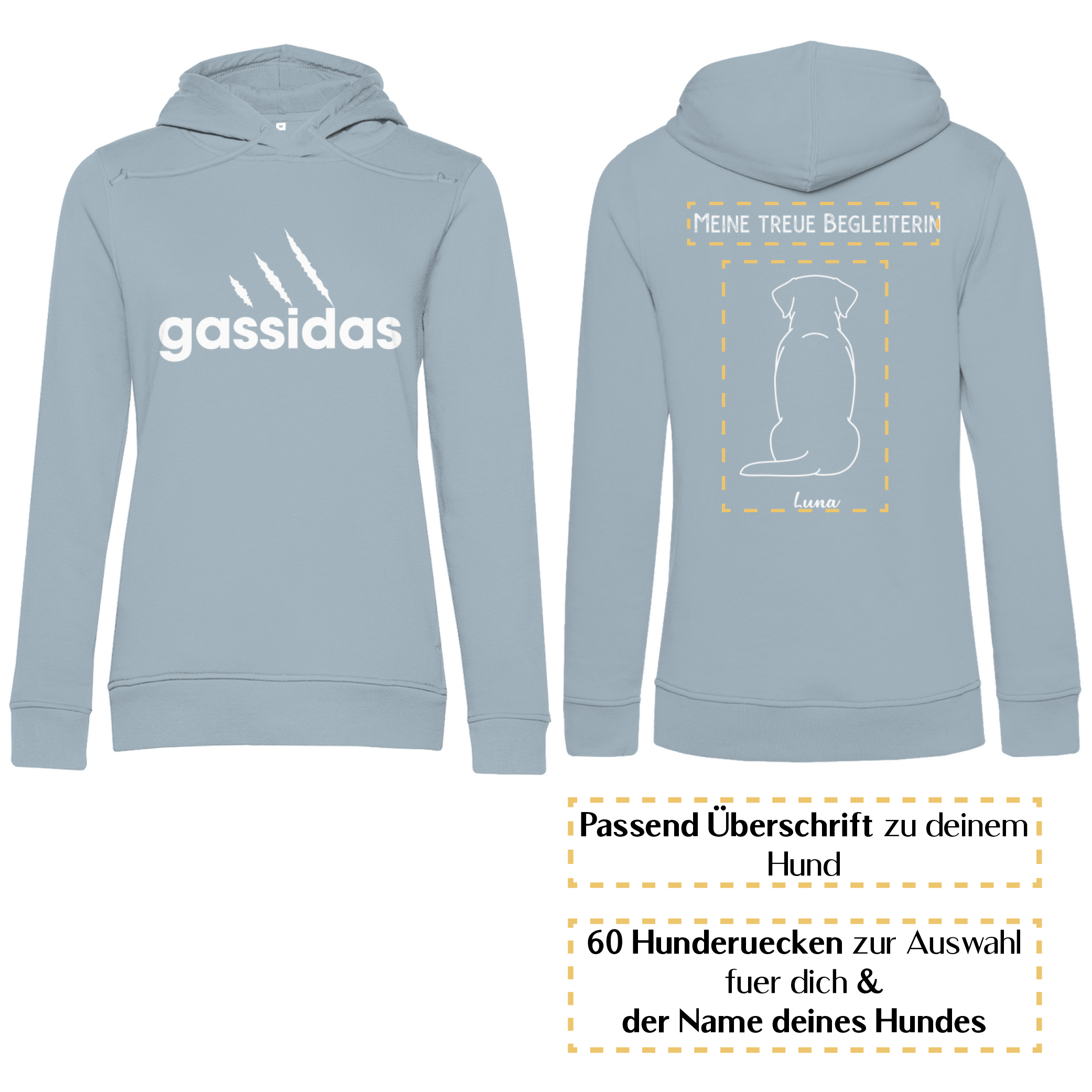 Gassidas basic modern weiss – Hunderücken/ Damen Bio-Hoodie - Image 3