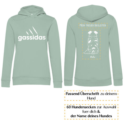 Gassidas basic modern weiss – Hunderücken/ Damen Bio-Hoodie