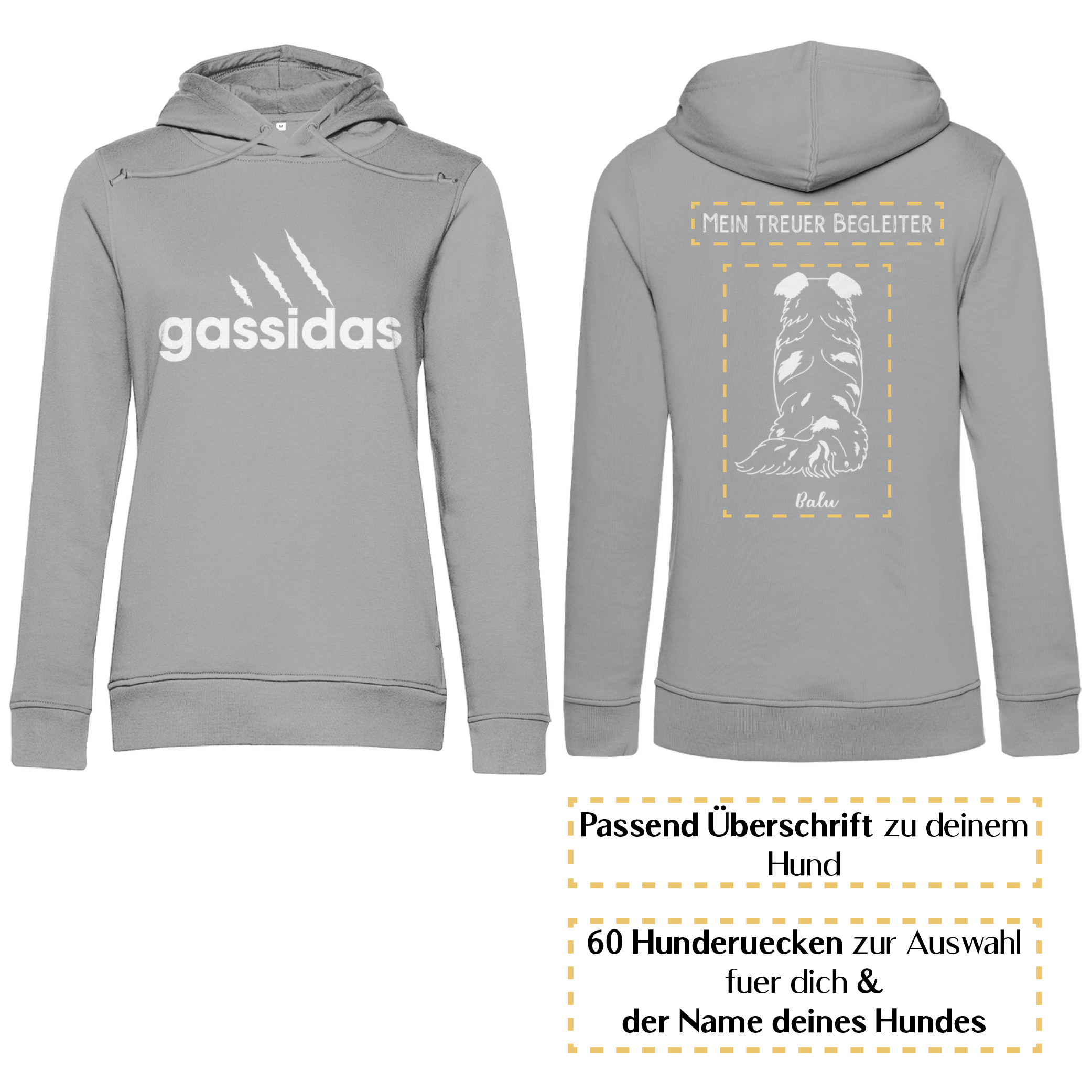 Gassidas basic modern weiss – Hunderücken/ Damen Bio-Hoodie - Image 4