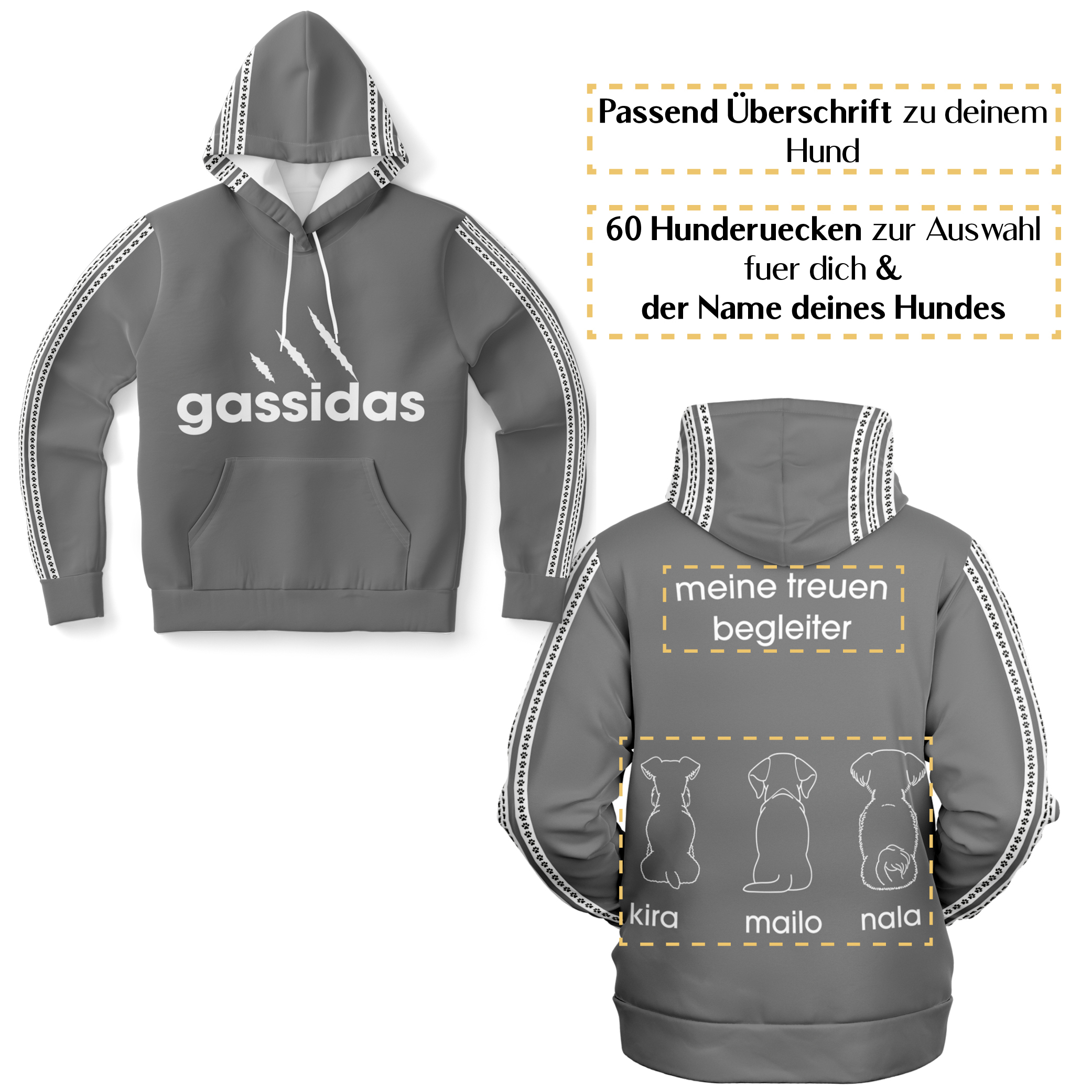 Gassidas basic modern weiss – Hundrücken/Genderneutraler AoP-Hoodie - Image 3