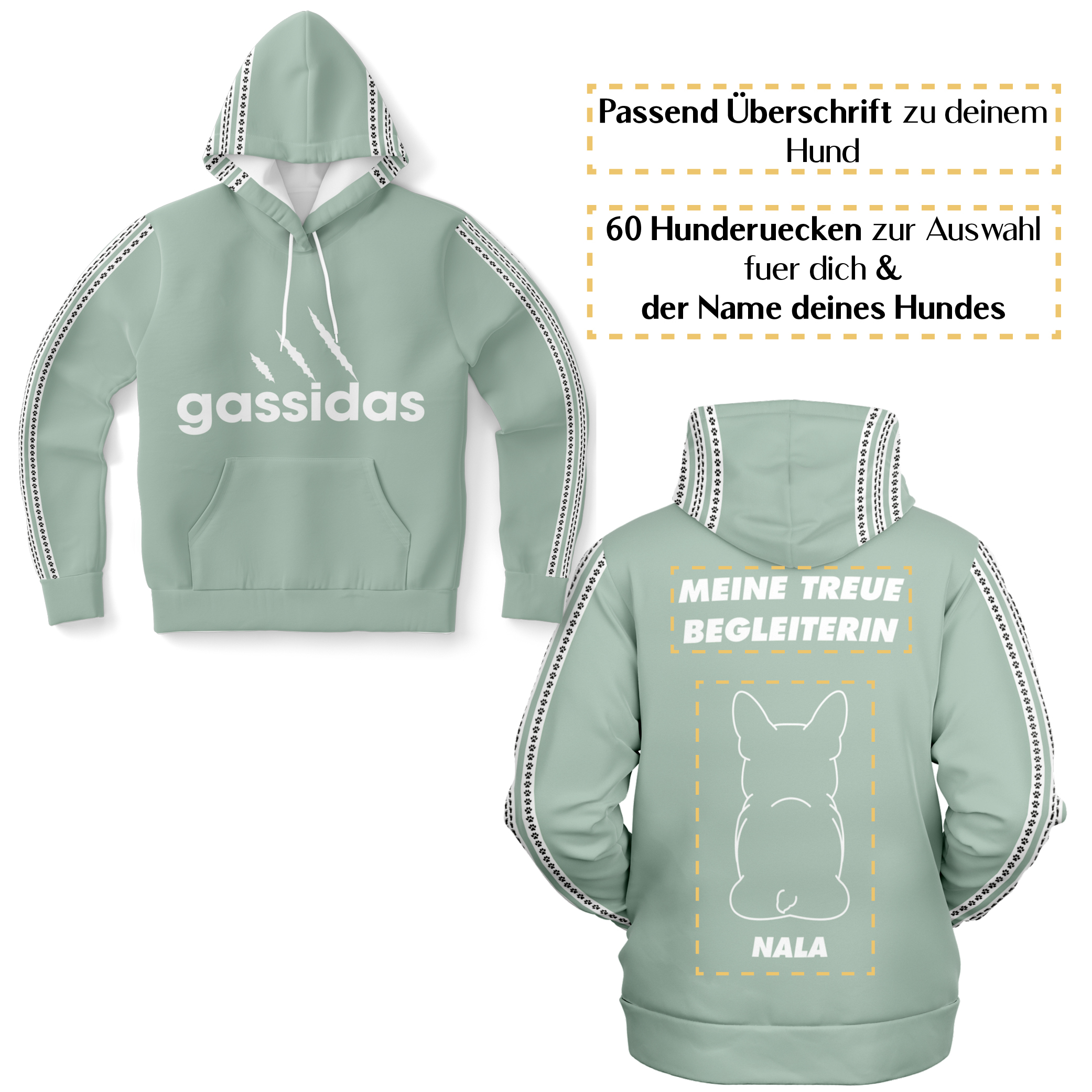 Gassidas basic modern weiss – Hundrücken/Genderneutraler AoP-Hoodie - Image 6