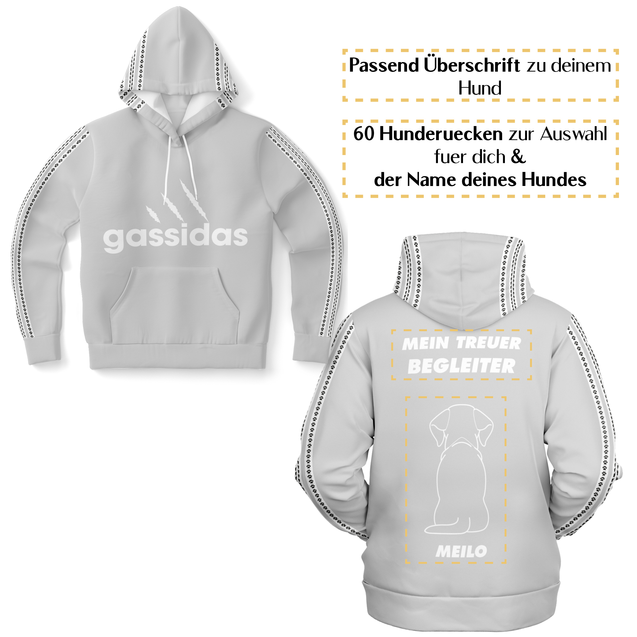 Gassidas basic modern weiss – Hundrücken/Genderneutraler AoP-Hoodie - Image 4