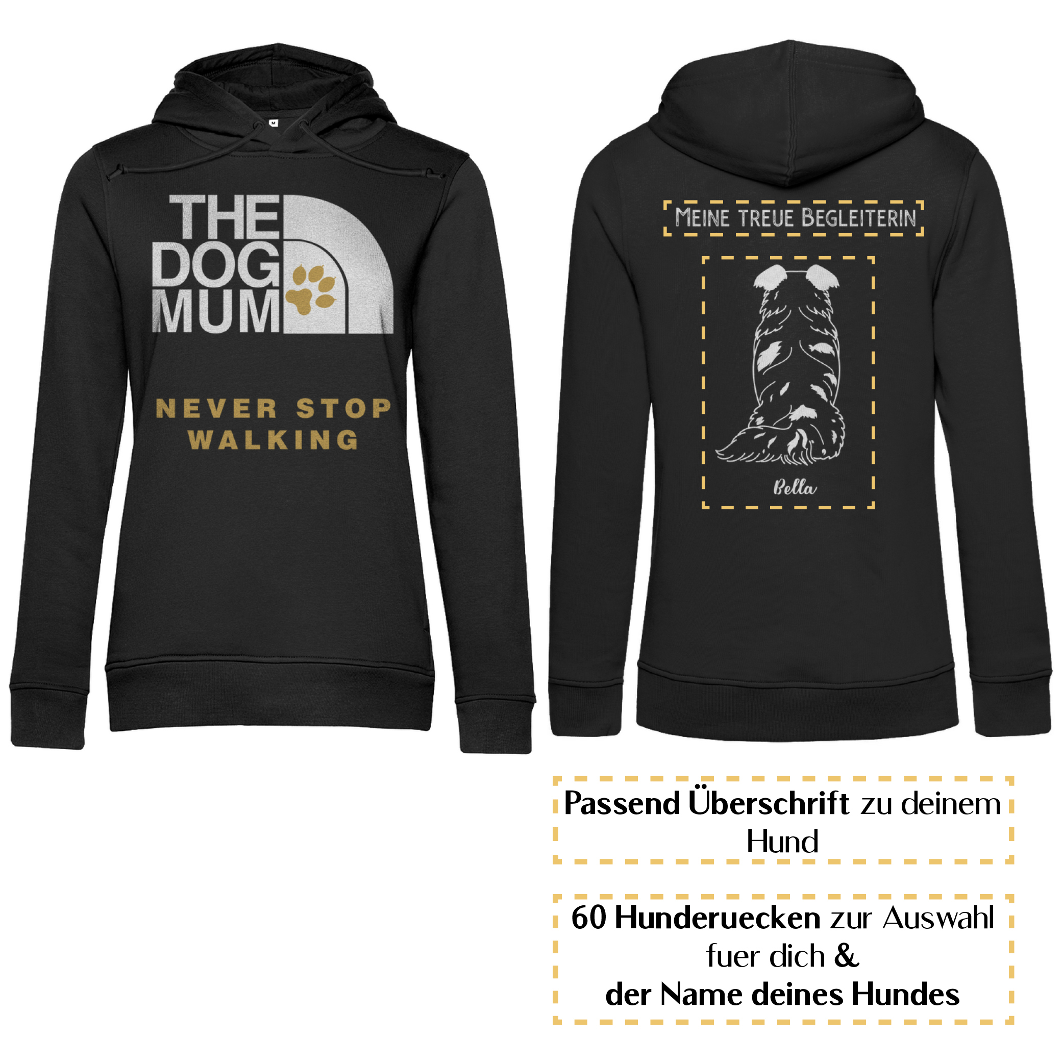 Dog Mum gold – Hunderücken / Damen Bio-Hoodie - Image 4