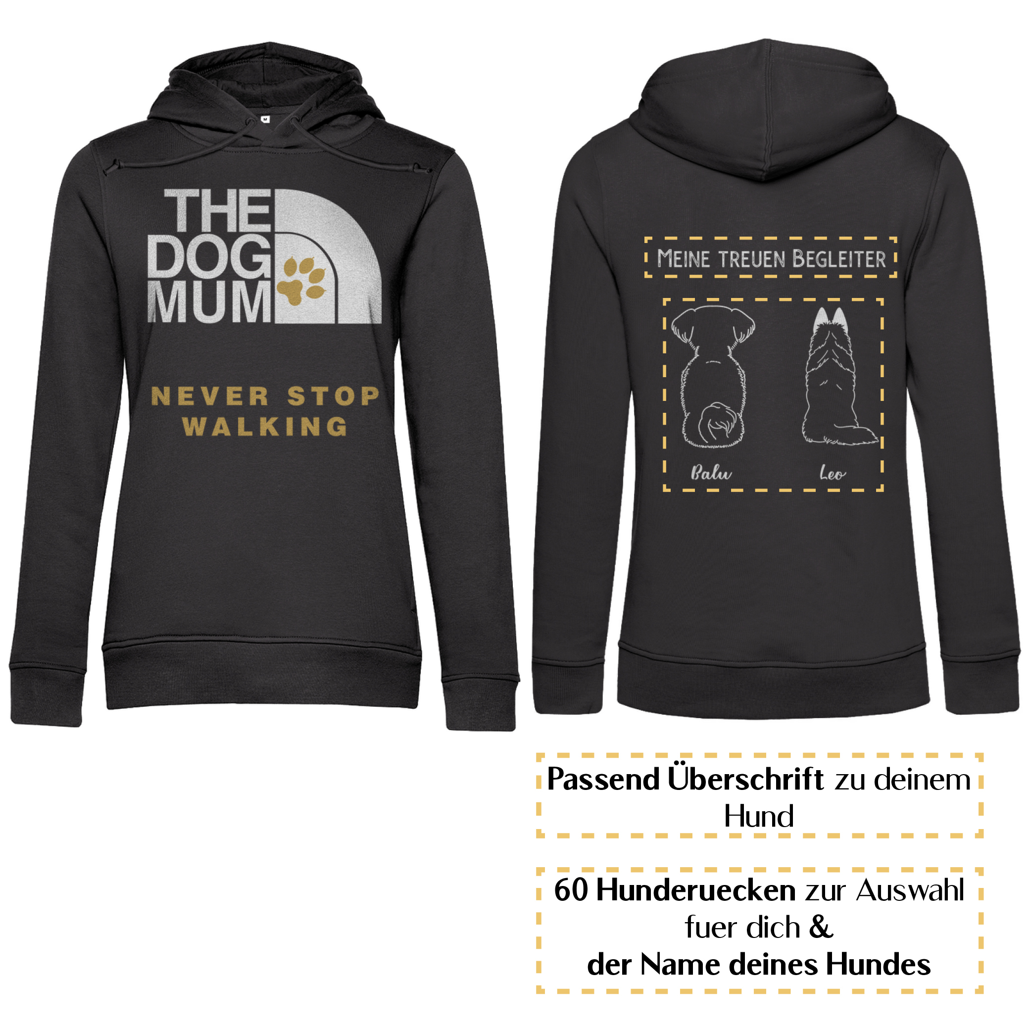 Dog Mum gold – Hunderücken / Damen Bio-Hoodie - Image 3