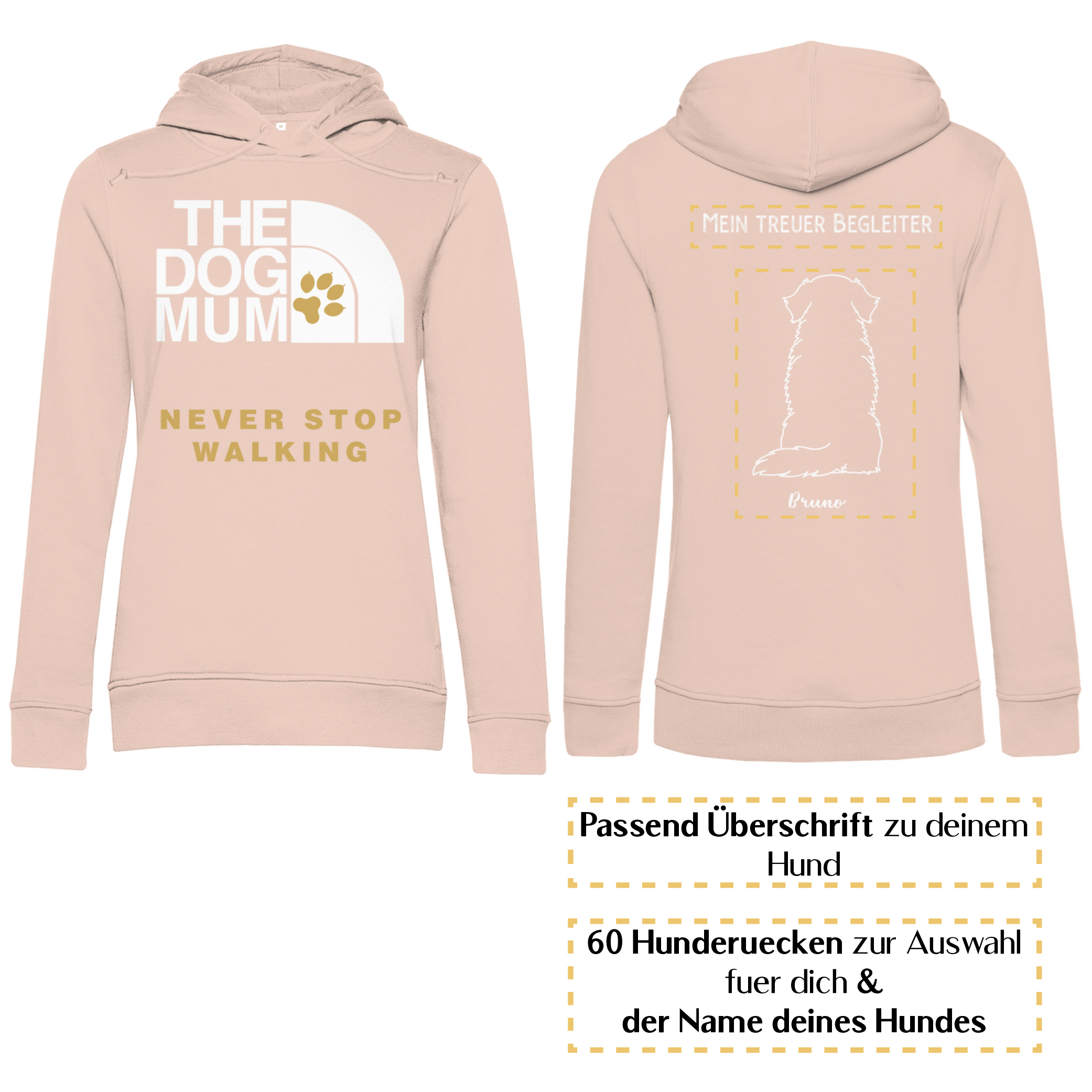 Dog Mum gold – Hunderücken / Damen Bio-Hoodie - Image 7