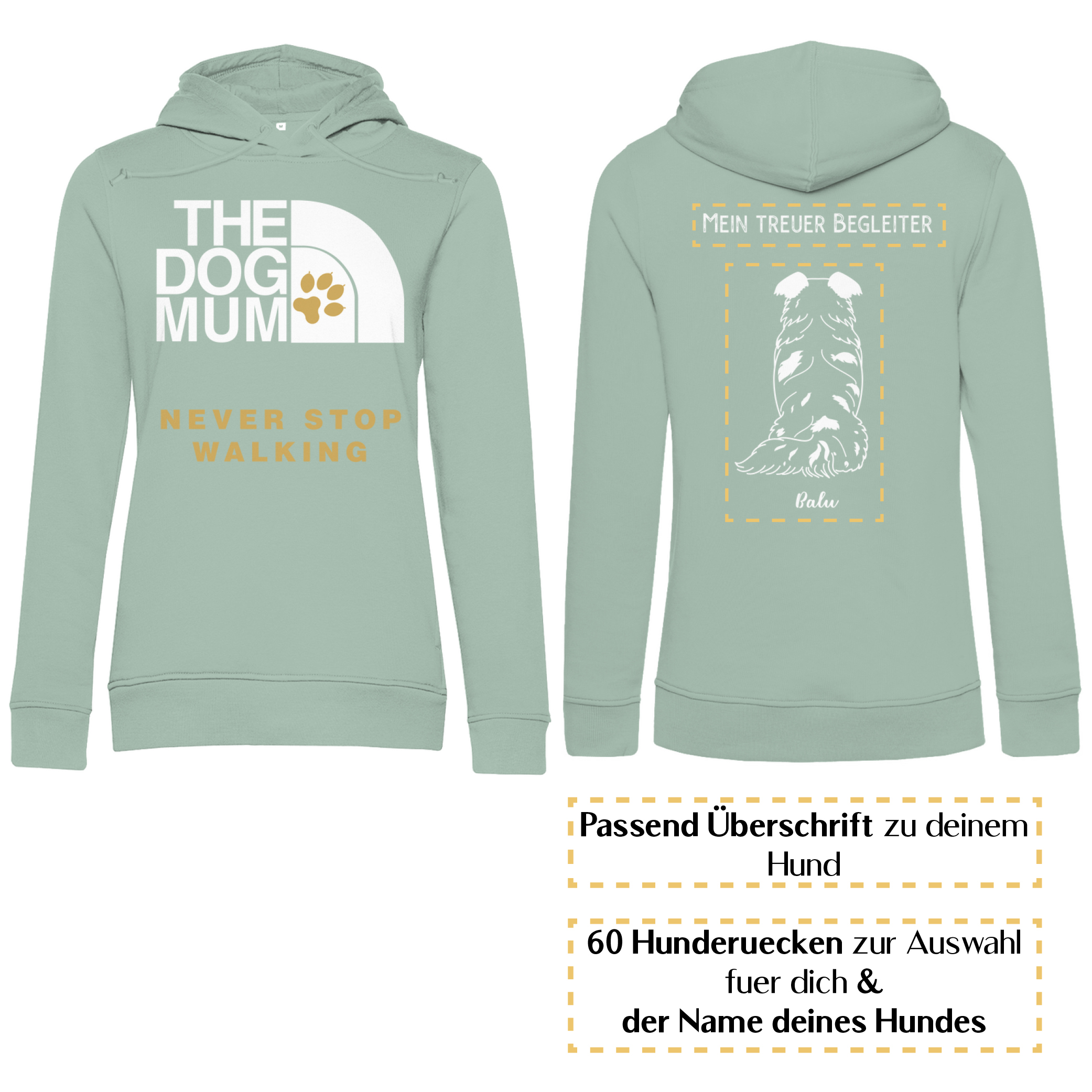 Dog Mum gold – Hunderücken / Damen Bio-Hoodie - Image 5