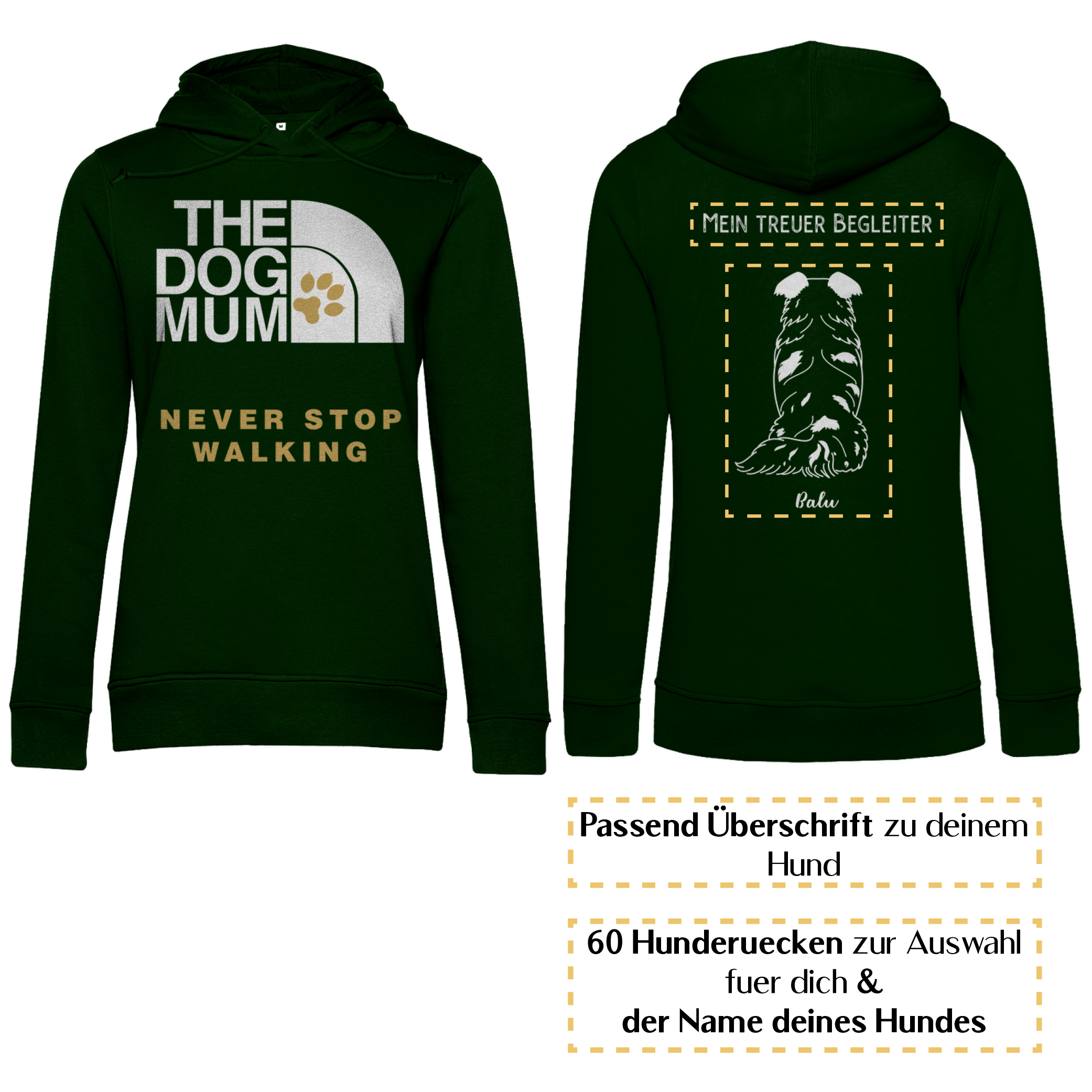 Dog Mum gold – Hunderücken / Damen Bio-Hoodie