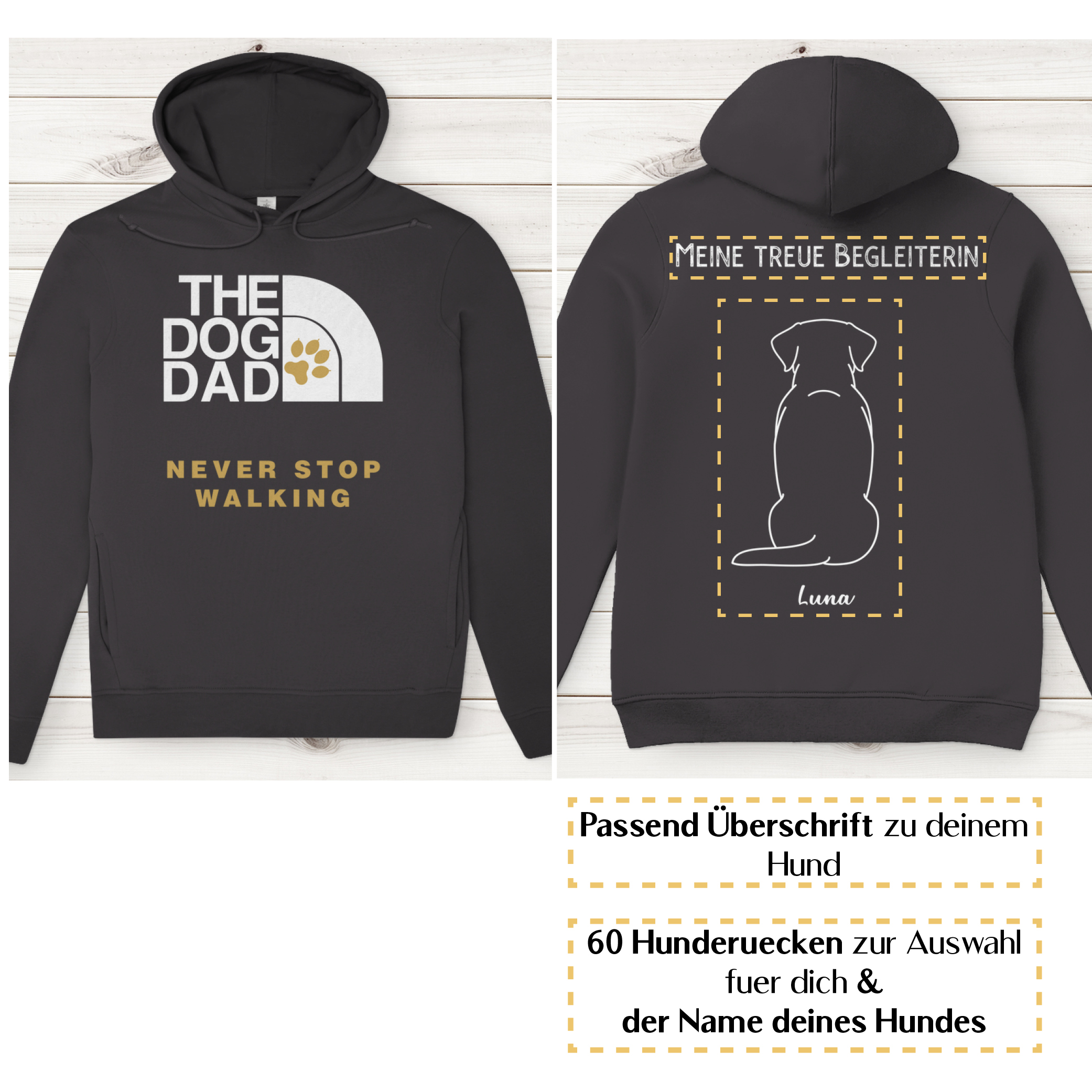 Dog Dad gold – Hunderücken / Herren Bio-Hoodie - Image 3