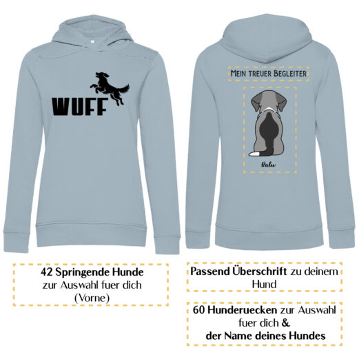 Wuff basic schwarz – Hunderücken / Damen Bio-Hoodie