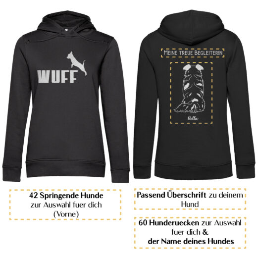 Wuff basic weiss – Hunderücken / Damen Bio-Hoodie